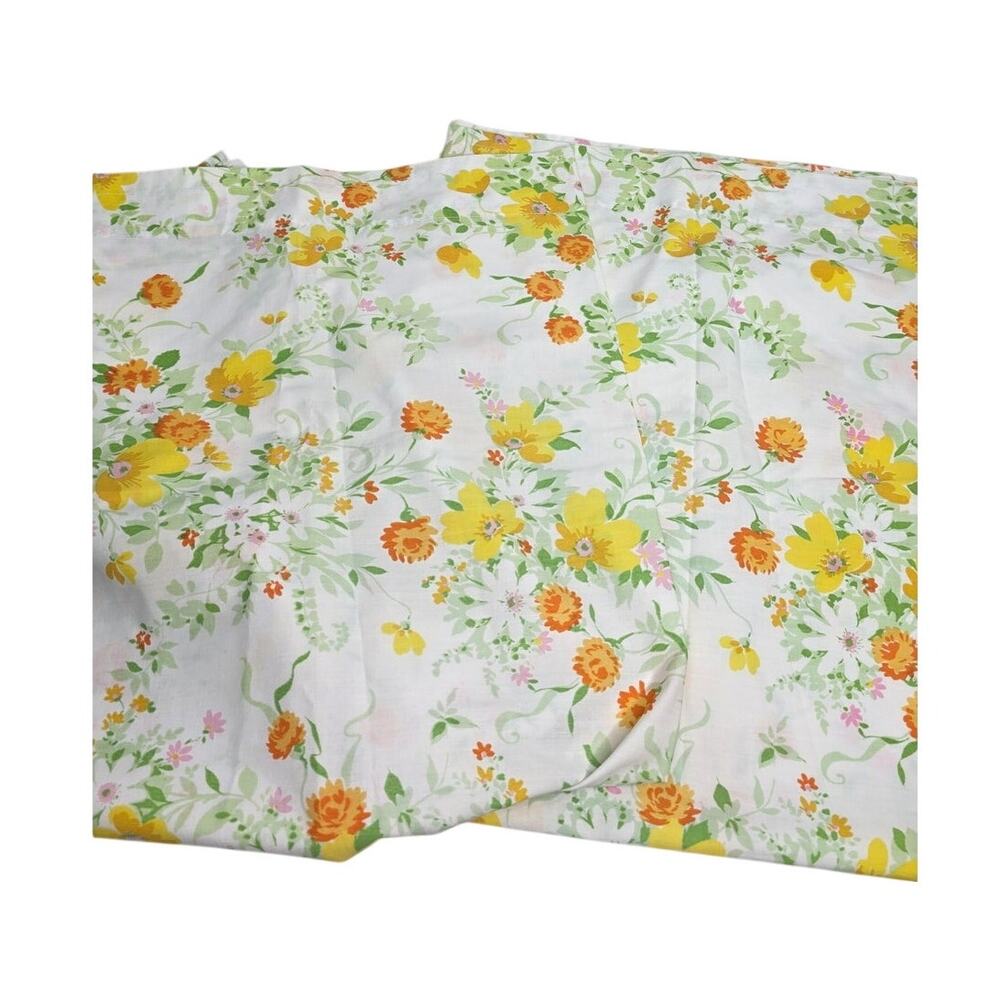 Vintage 70s Floral Curtains 33x44 Yellow Orange Green Cottagecore Farmhouse